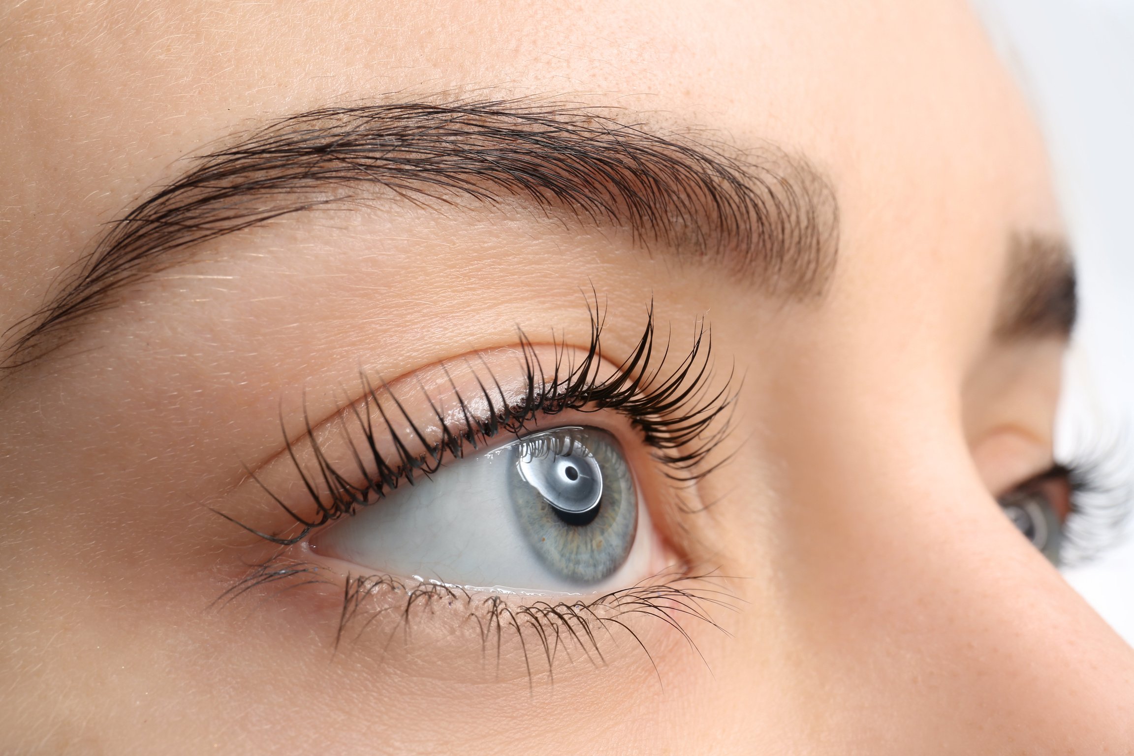 Beautiful Young Woman after Eyelashes Lamination, Closeup